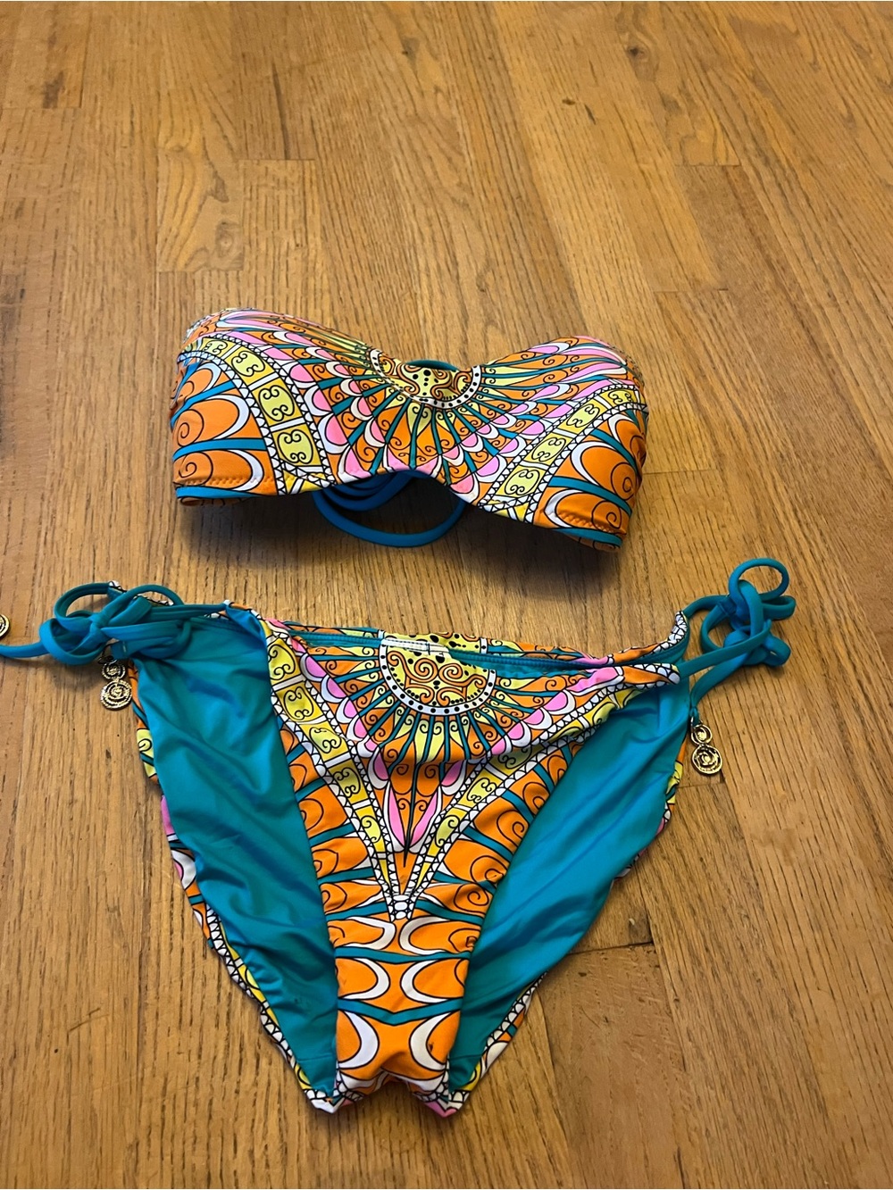 Trina Turk Turquoise Multicolor Patterned Bandeau Bikini